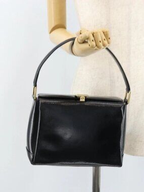 GUCCI Hand Bag Leather Black Gold 000 1448 1269 Auth 172682